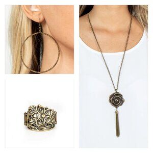 Brass Set of Necklace, Earrings, and Ring